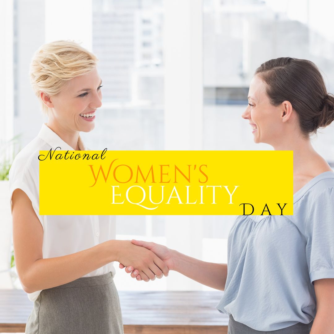 Women Shaking Hands Celebrating Women's Equality Day in Office