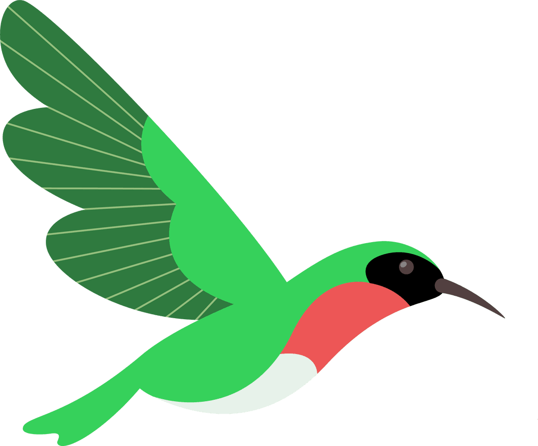 Transparent Vector Hummingbird with Green Wings and Red Throat Patch