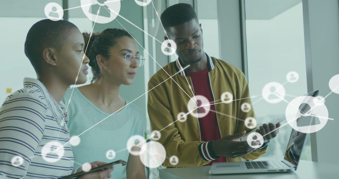 Diverse Professionals Linking Through Digital Network Technology