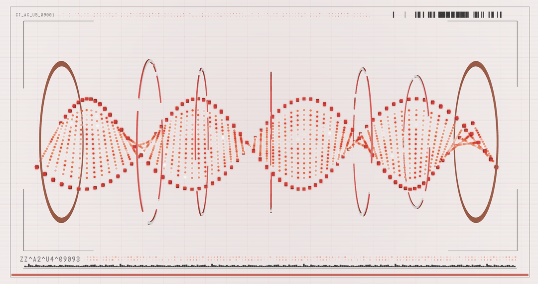 Abstract Transparent DNA Helix with Red Dotted Design