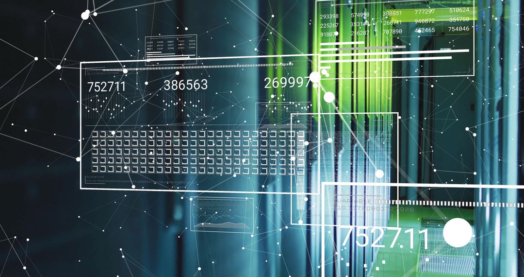Digital Data Interface Visualization Over Server Room