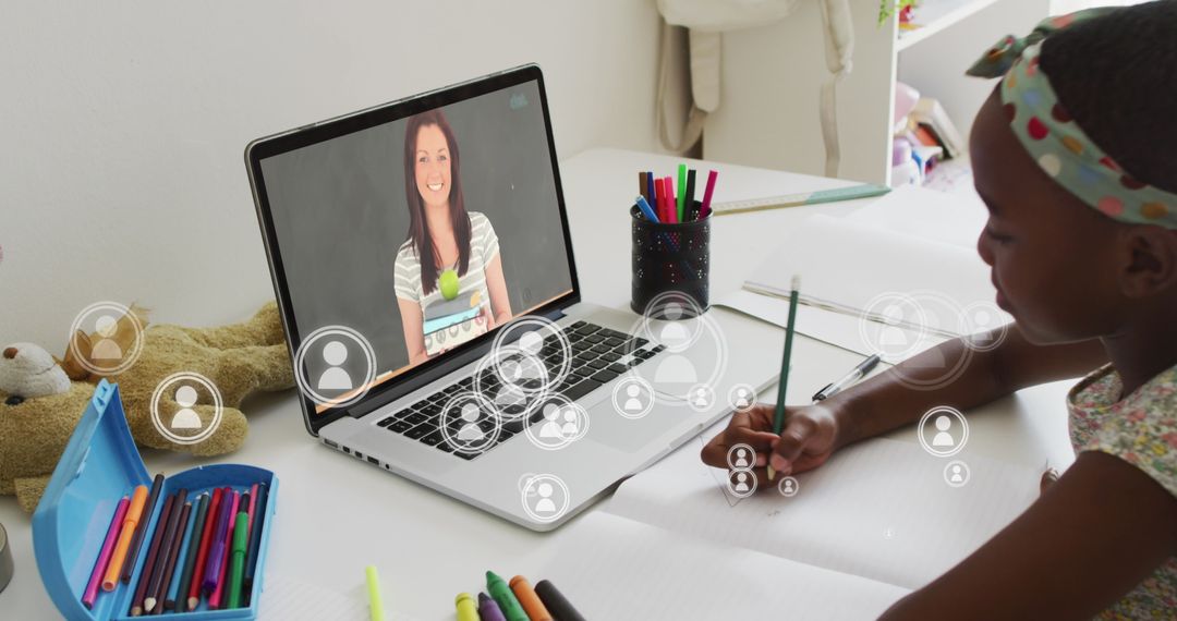 Young Girl Engaged in Online Education at Home