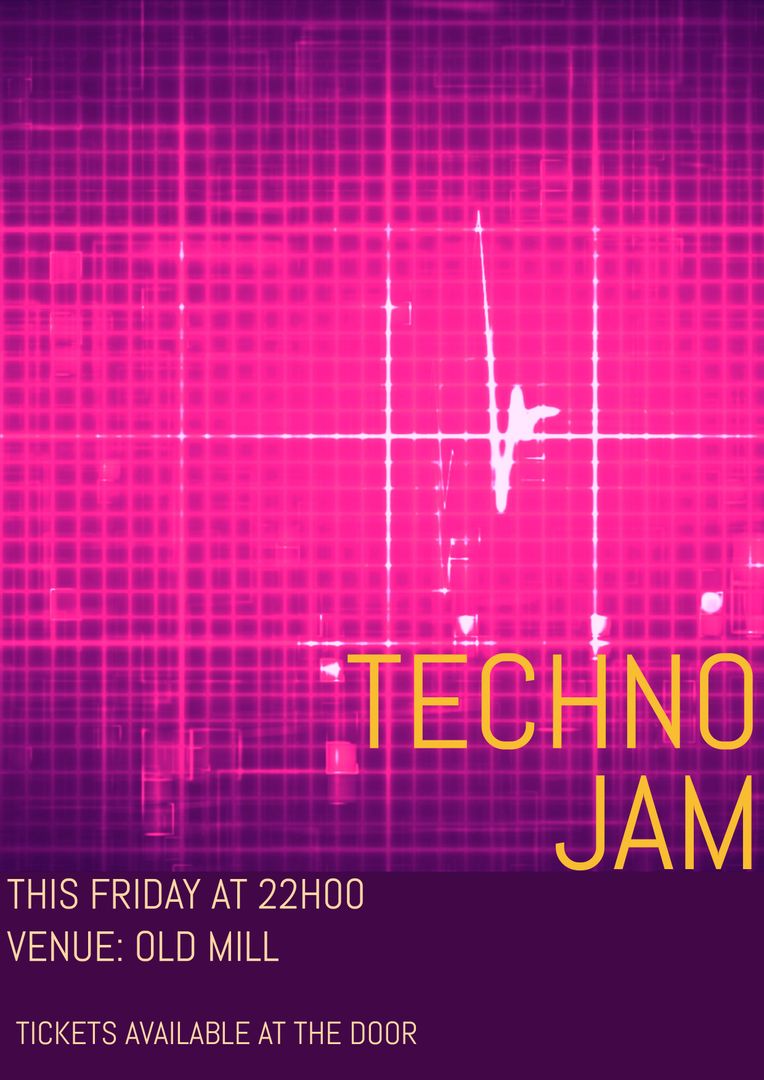 Modern Techno Event Poster Design with Purple Grid Background