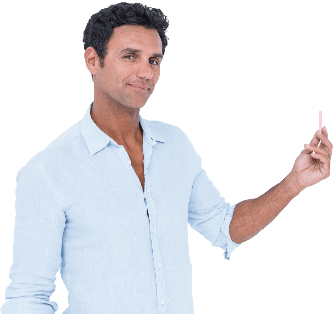 Confident Man Holding Chalk Edge Outdoors Transparent Background