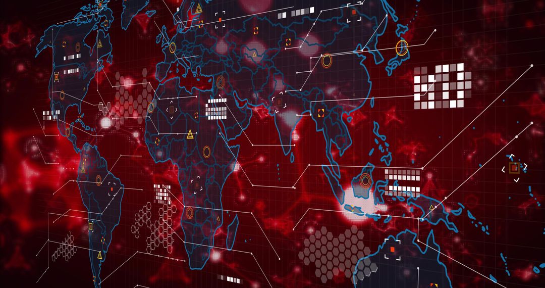 Futuristic Holographic World Map Display with Data Visualizations