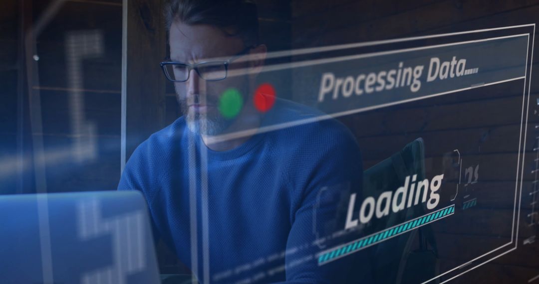 Financial Data Processing Man on Laptop for Global Business