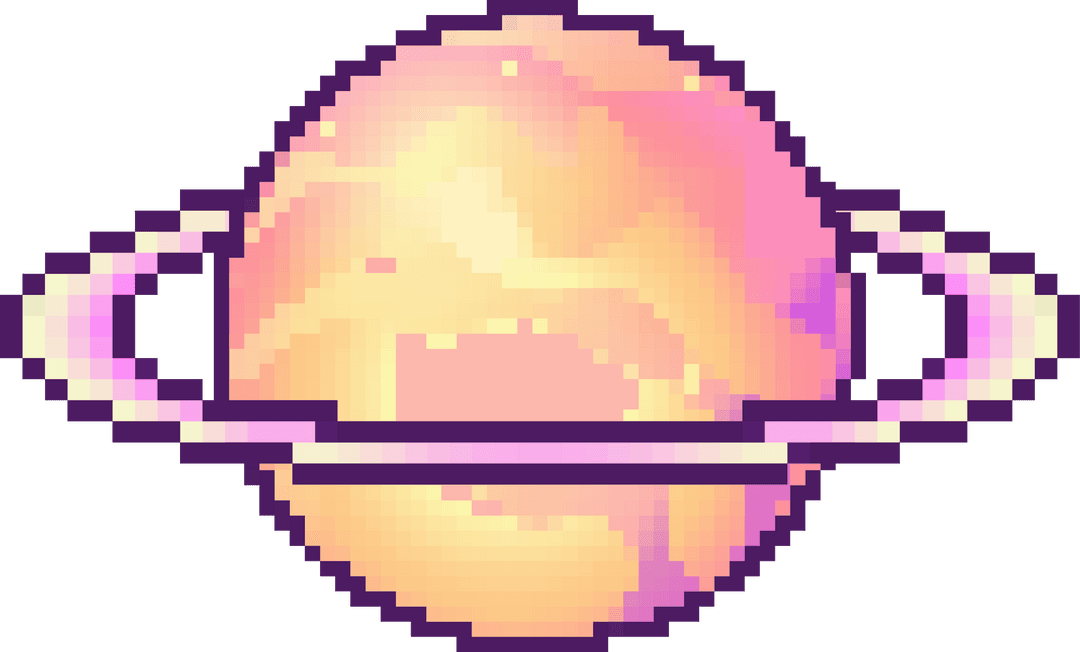 Pastel Pixel Art Planet with Pink and Purple Ring on Transparent