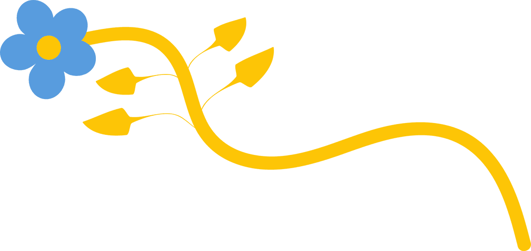 Minimalist Transparent Floral Art with Blue Flower and Yellow Vine