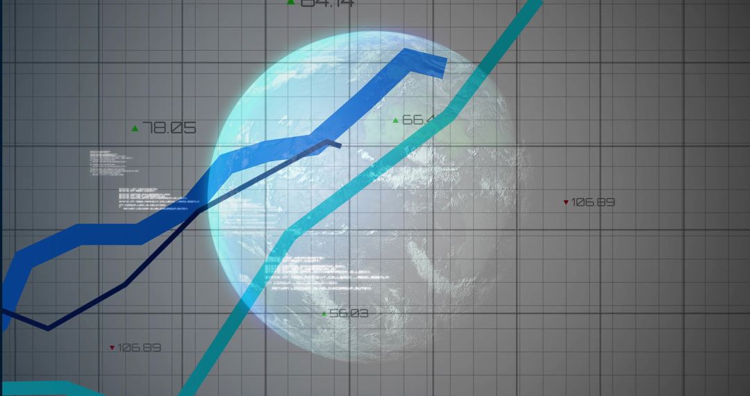 Futuristic Globe with Rising Business Graphs and Data Metrics