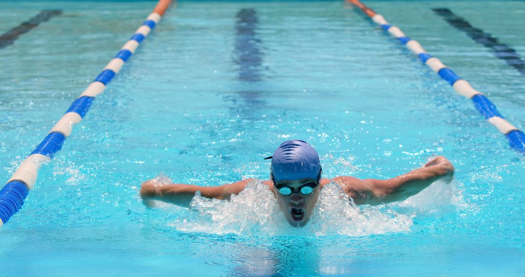 Professional Swimmer Practicing Butterfly Stroke in Pool - Free Images, Stock Photos and Pictures on Pikwizard.com