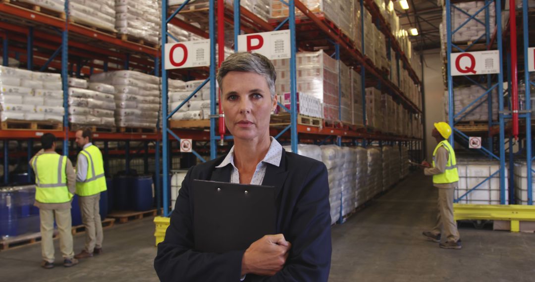 Confident Female Manager Supervising Warehouse Operations - Free Images, Stock Photos and Pictures on Pikwizard.com