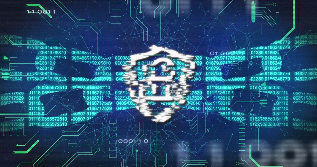 Cybersecurity Concept with Digital Shield and Padlock