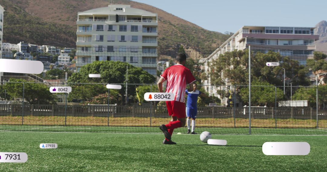 Soccer Player on Field Analyzing Performance Data with Augmented Reality - Free Images, Stock Photos and Pictures on Pikwizard.com