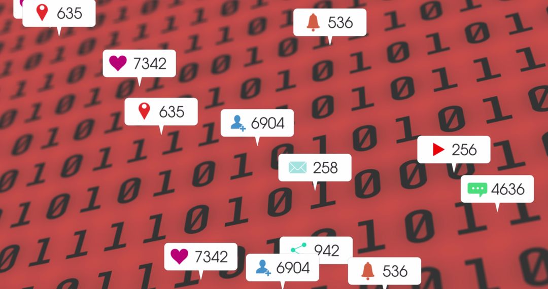 Social Media Icons Over Binary Code Background