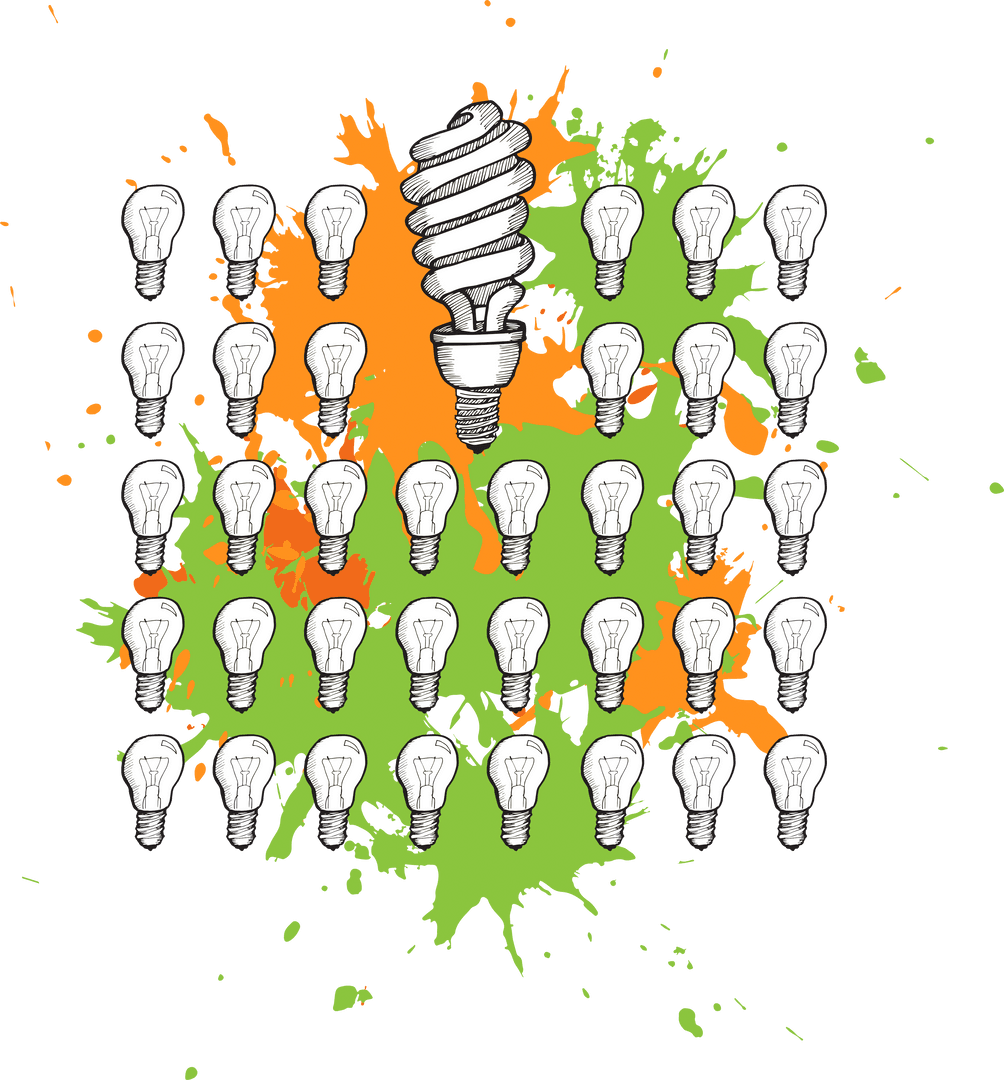 Transparent Light Bulbs and Color Splashes Expressing Ideas Creativity