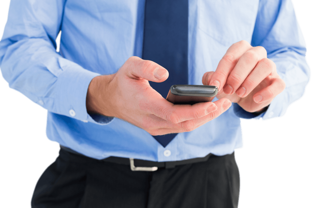 Transparent Businessman Using Smartphone Close Up