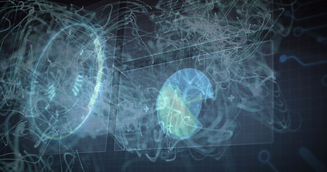 Futuristic Digital Interface with Holographic Elements and Data Visualization