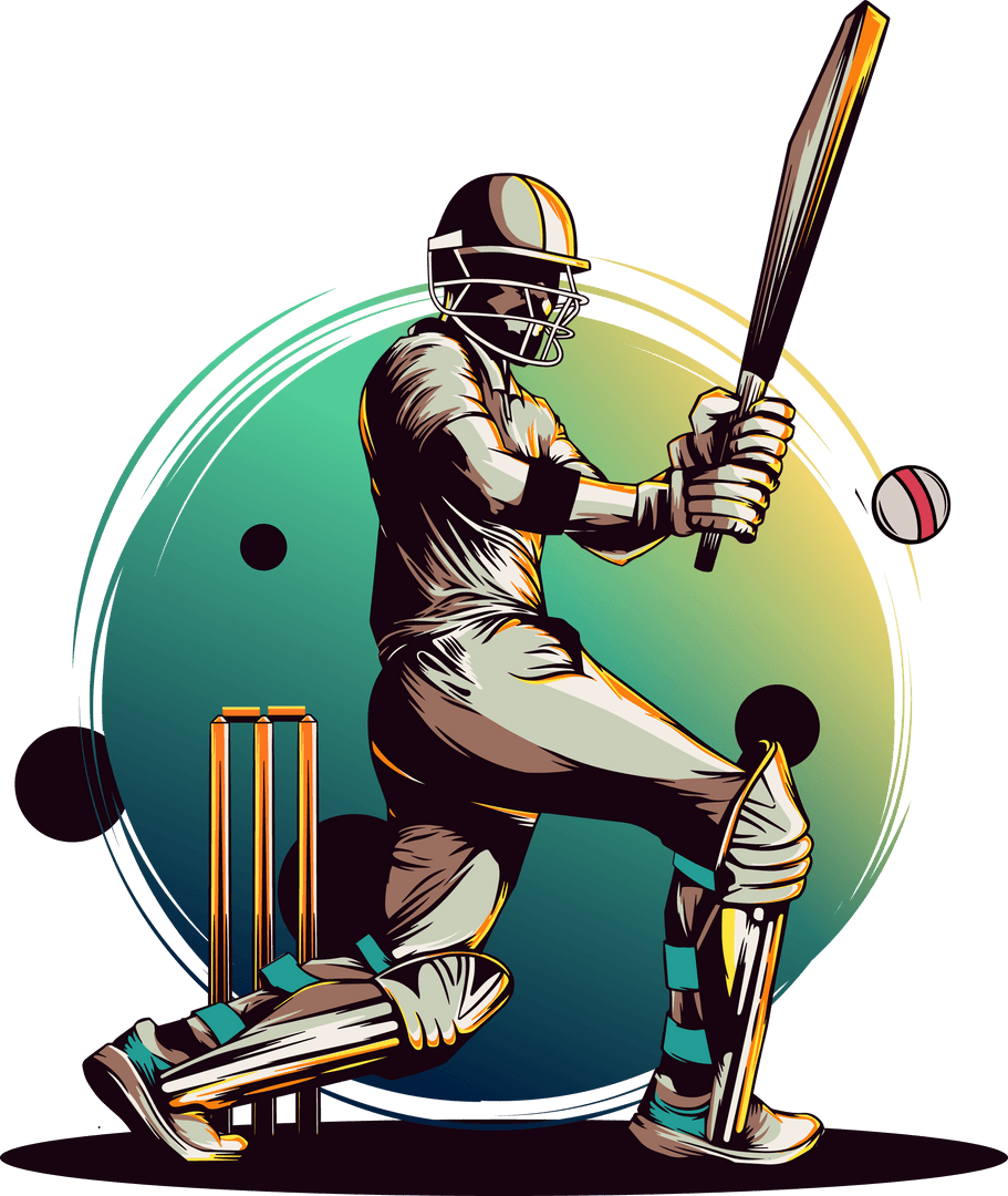 Dynamic Batsman Swinging Cricket Bat on Transparent Background