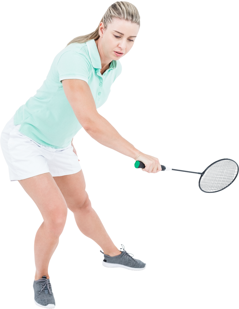 Woman with Neutral Expression Playing Badminton on Transparent Background - Download Free Stock Images Pikwizard.com