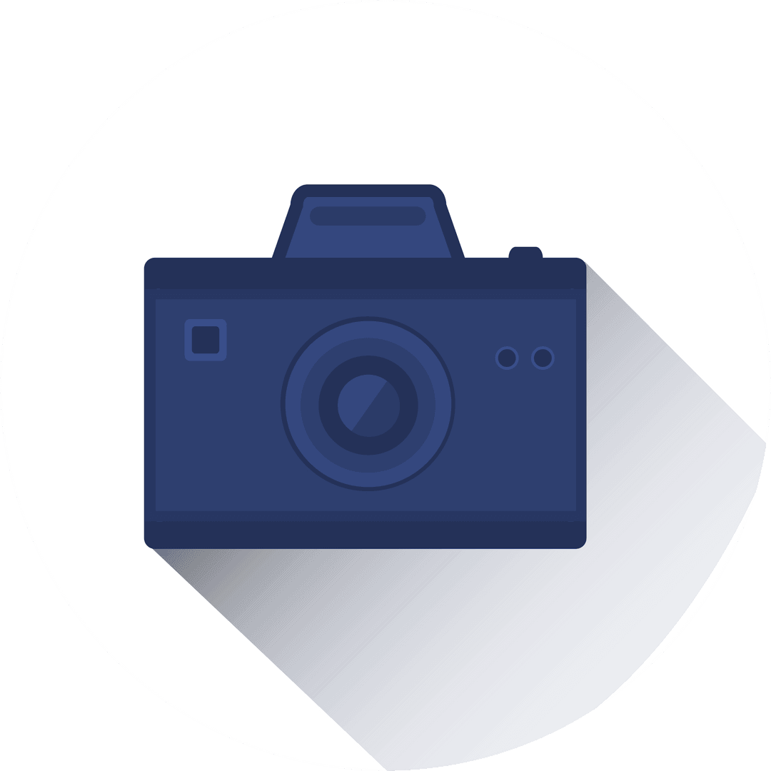 Blue Camera Icon Button with Modern Flat Design on Transparent Background