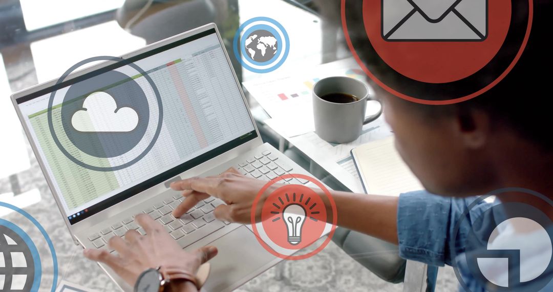 Businessman Analyzing Data with Digital Interface Icons