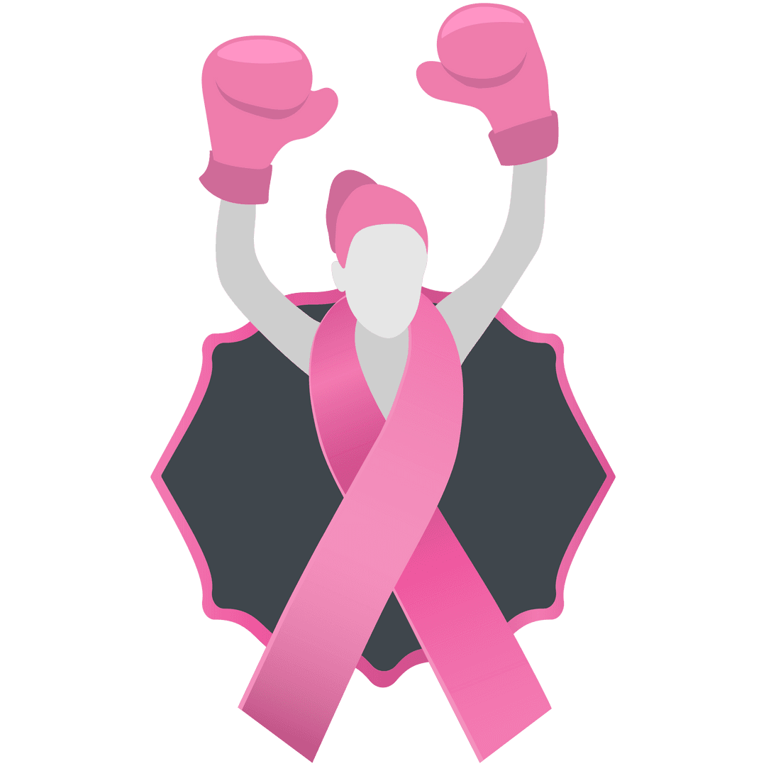 Transparent Pink Ribbon with Boxing Gloves, Symbolizing Strength & Awareness