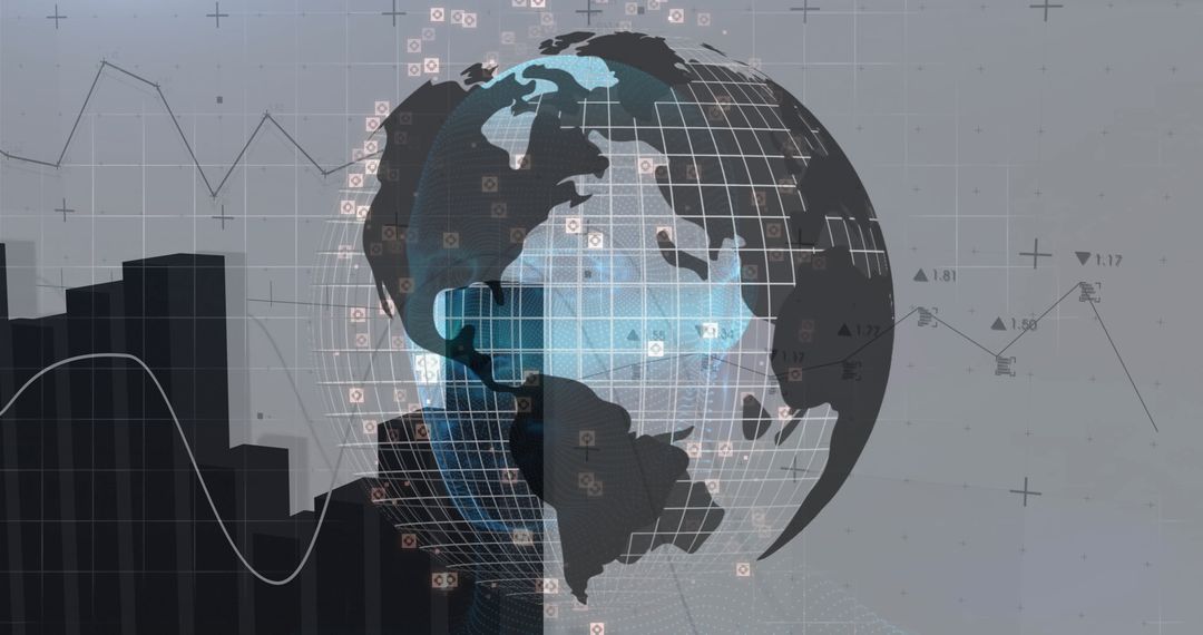 Spinning Globe with Digital Data Visualization Elements