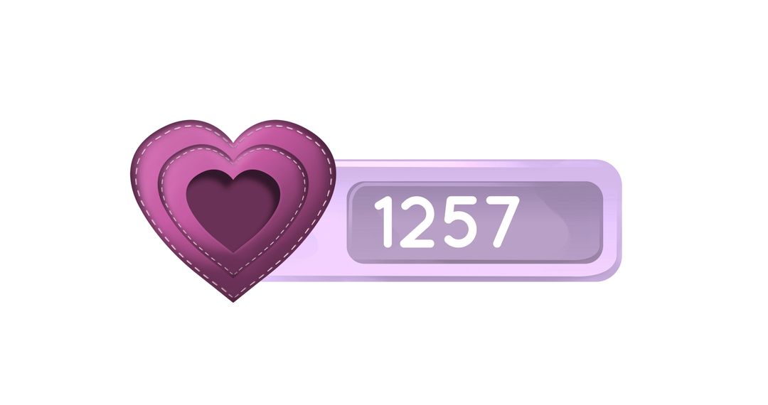 Purple Heart Like Button with Changing Number Display on Gradient Background