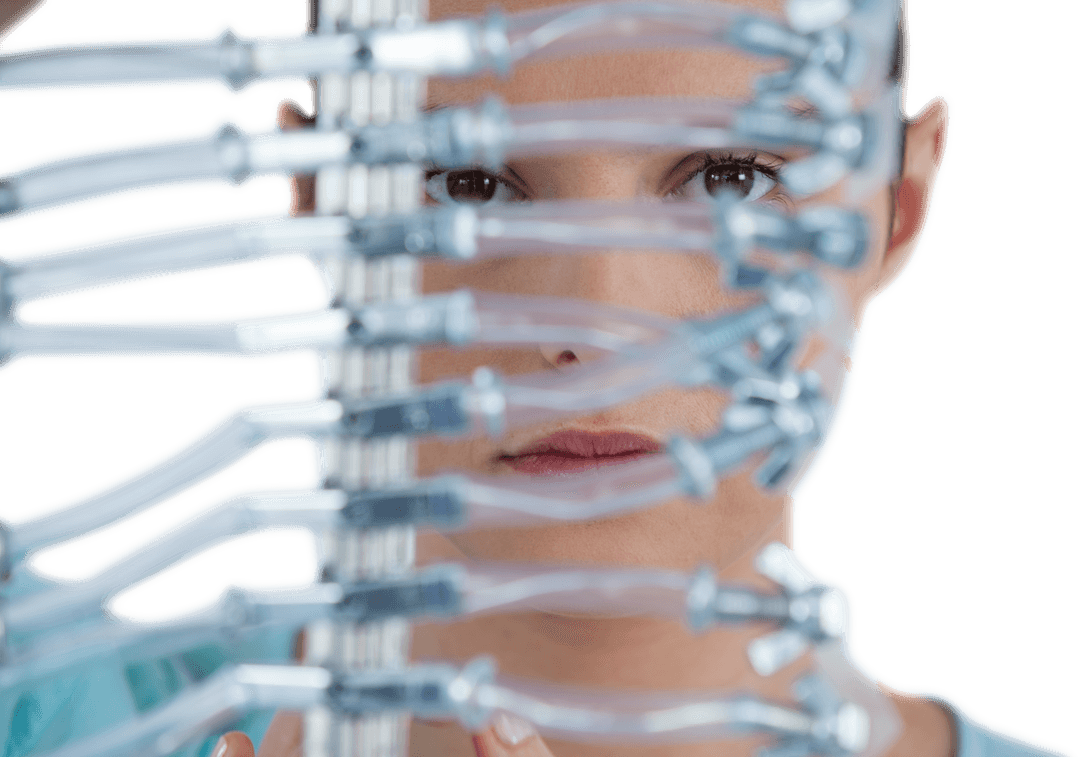 Transparent View of Female Engineer Behind Cables