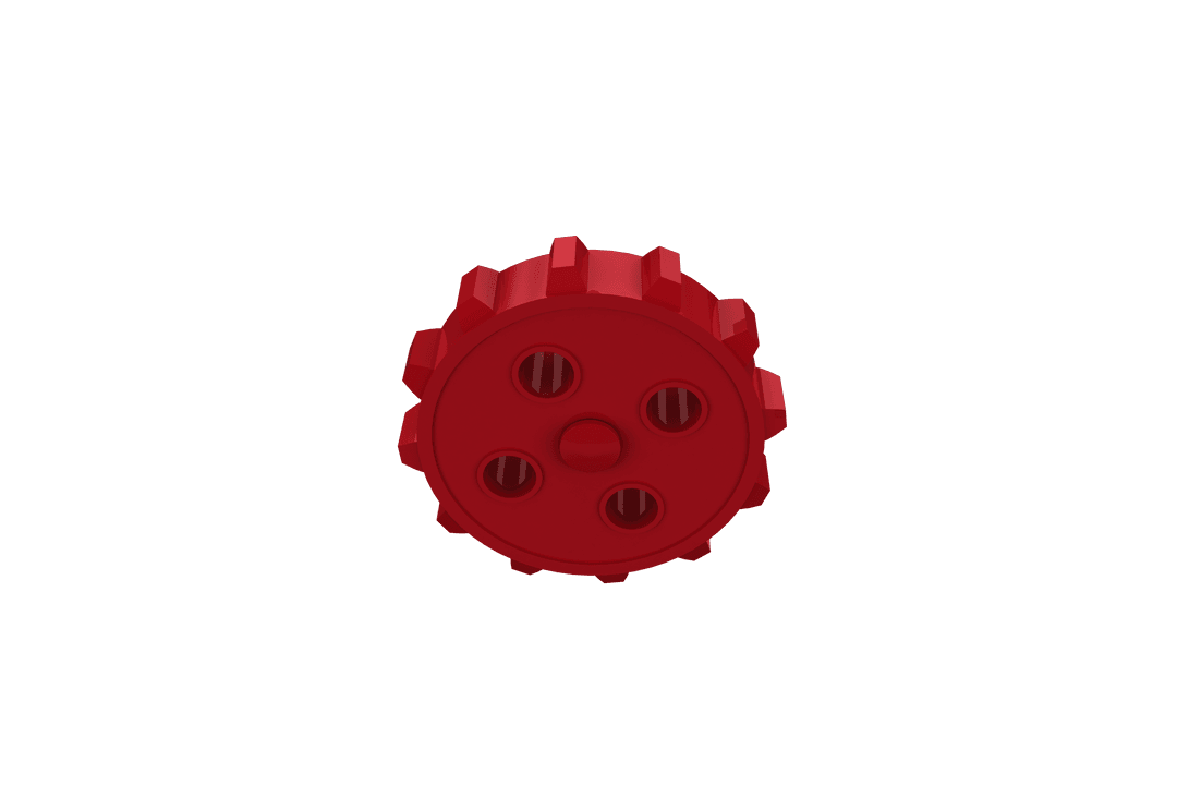 Transparent Red Toy Gear Wheel on White Background