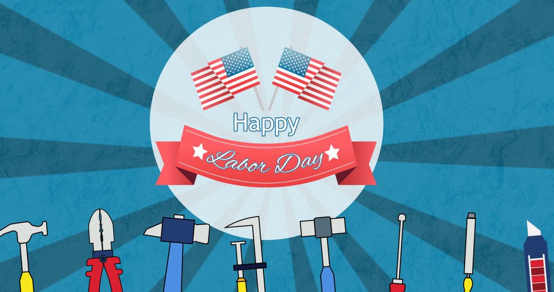 Labor Day Celebration Graphic with Tools and Flags