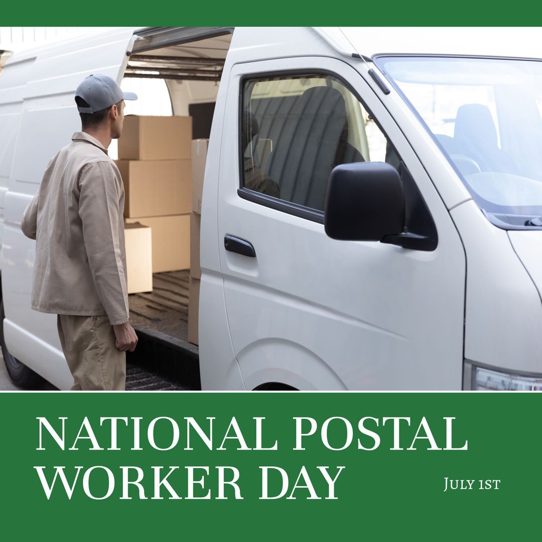 Delivery Man Loading Boxes into Van for National Postal Worker Day - Download Free Stock Templates Pikwizard.com