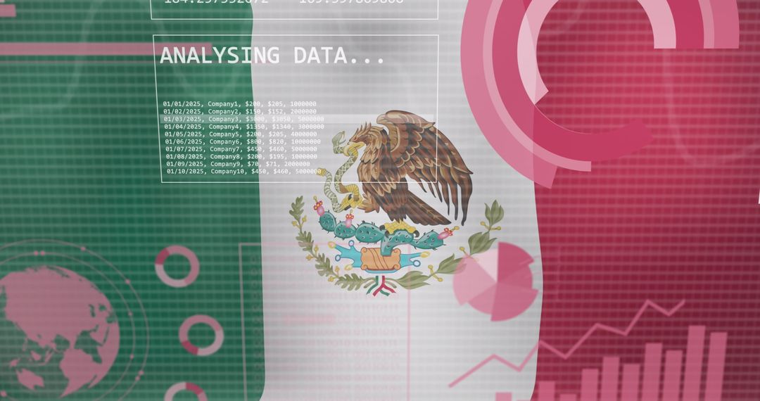 Data Processing Overlay with Waving Mexican Flag