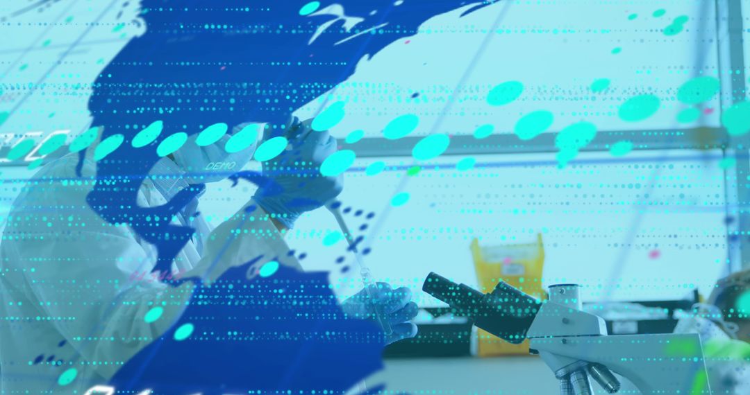 Digital Globe Interface Overlaying Scientist in Laboratory