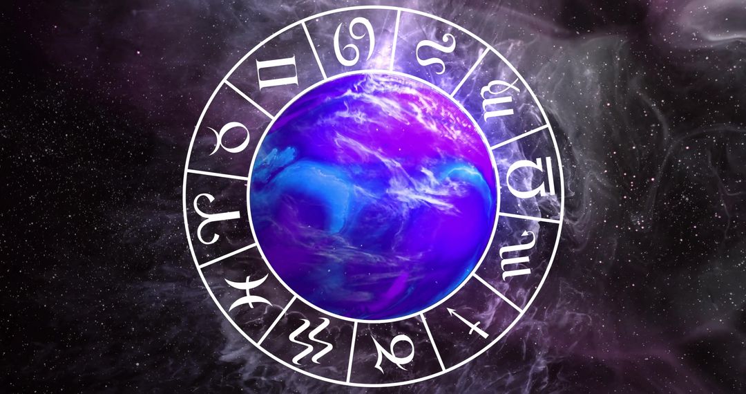 Astrology Zodiac Wheel Encircling Planet in Mystical Space