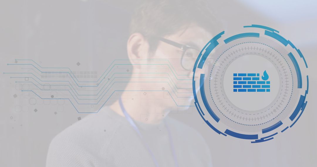 Korean Speaker Engages with Digital Firewall Interface at Tech Event