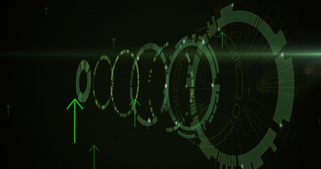 Futuristic Digital Interface with Green Arrows and Scopes