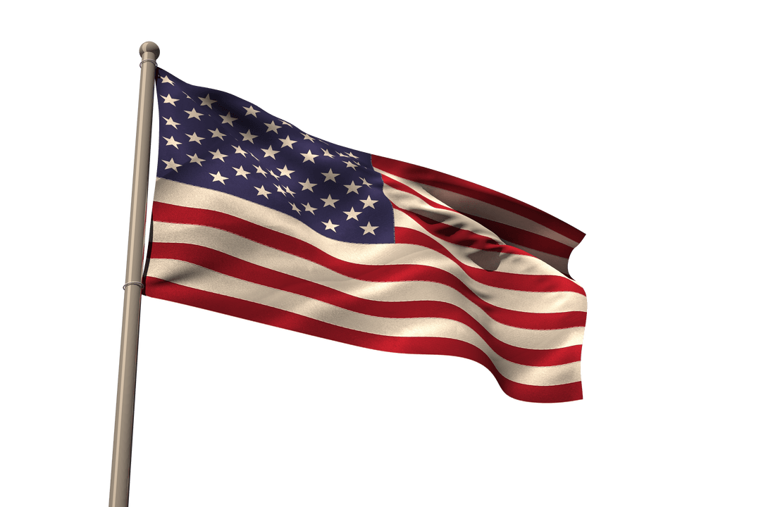 US Flag Waving on Transparent Background for Patriotic Designs