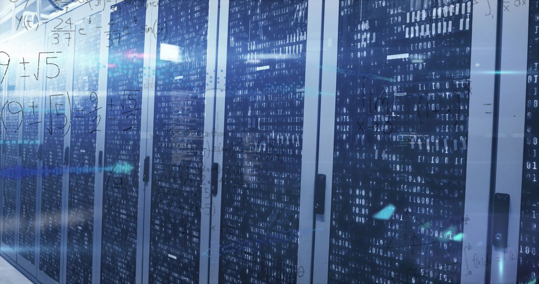 Binary Code and Mathematics Overlay on Data Servers Concept