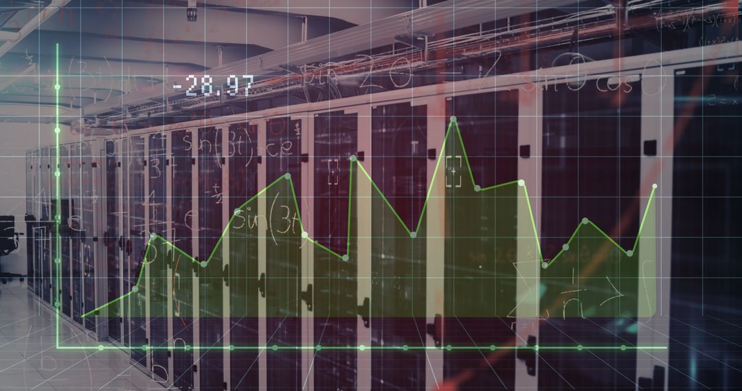 Overlay of Financial Graphs and Data Server Room