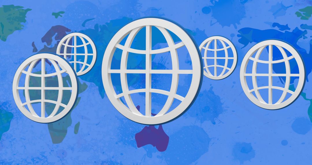 White Globes Floating Over Abstract World Map Background
