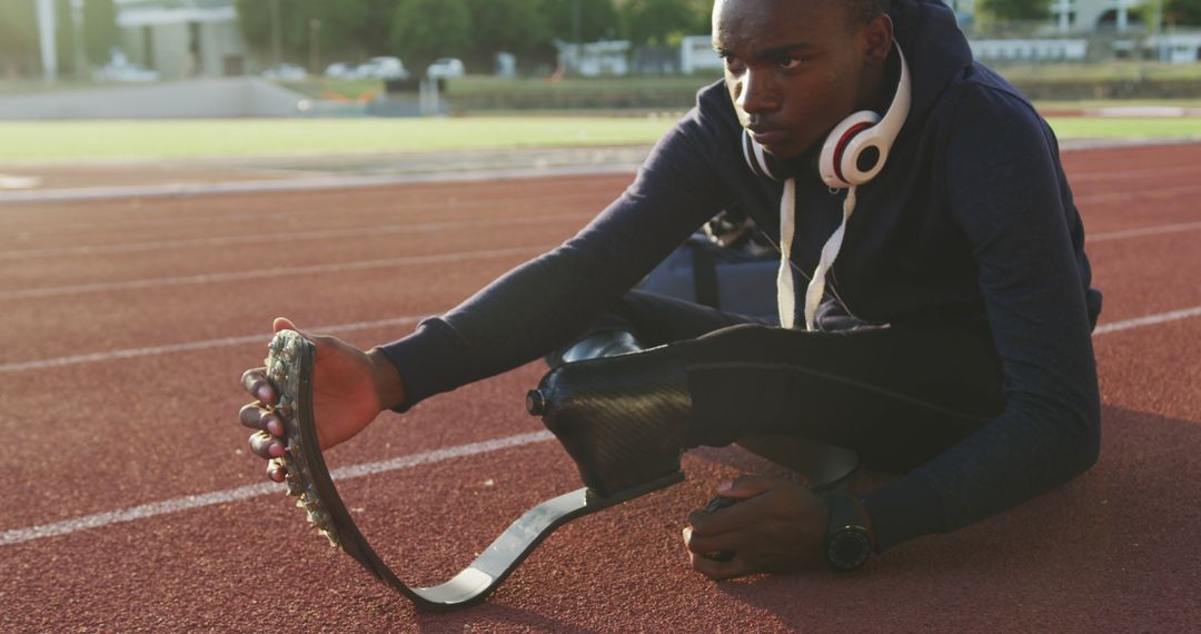 Para-athlete Preparing for Track Training with Blade Prosthetic - Free Images, Stock Photos and Pictures on Pikwizard.com