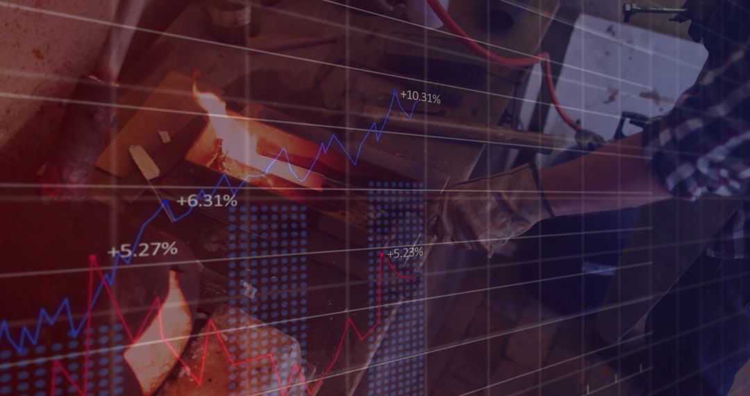 Blacksmith Crafting Metal with Overlay on Economic Graphs