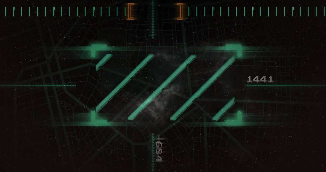 Futuristic Neon HUD Display with Tech Symbol and Data Layout
