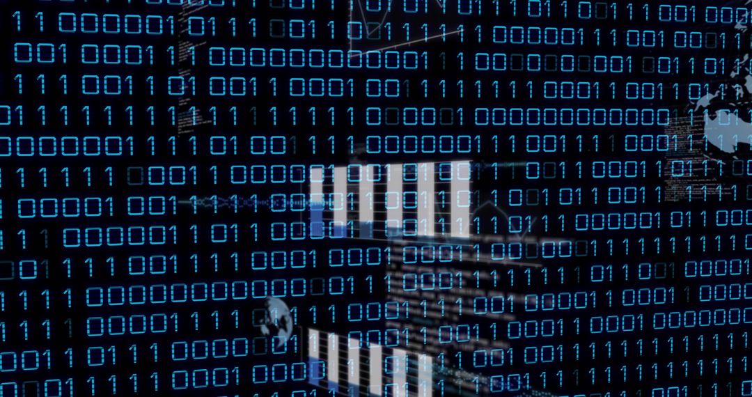 Binary Code Overlapping Modern Skyscraper Architecture