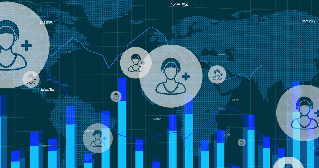 Global Network Icons on Digital Interface with World Map