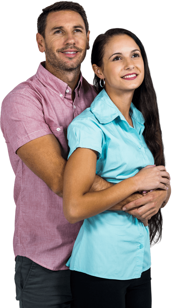 Happy Couple Embracing in Comfortable Outfits with Transparent Background