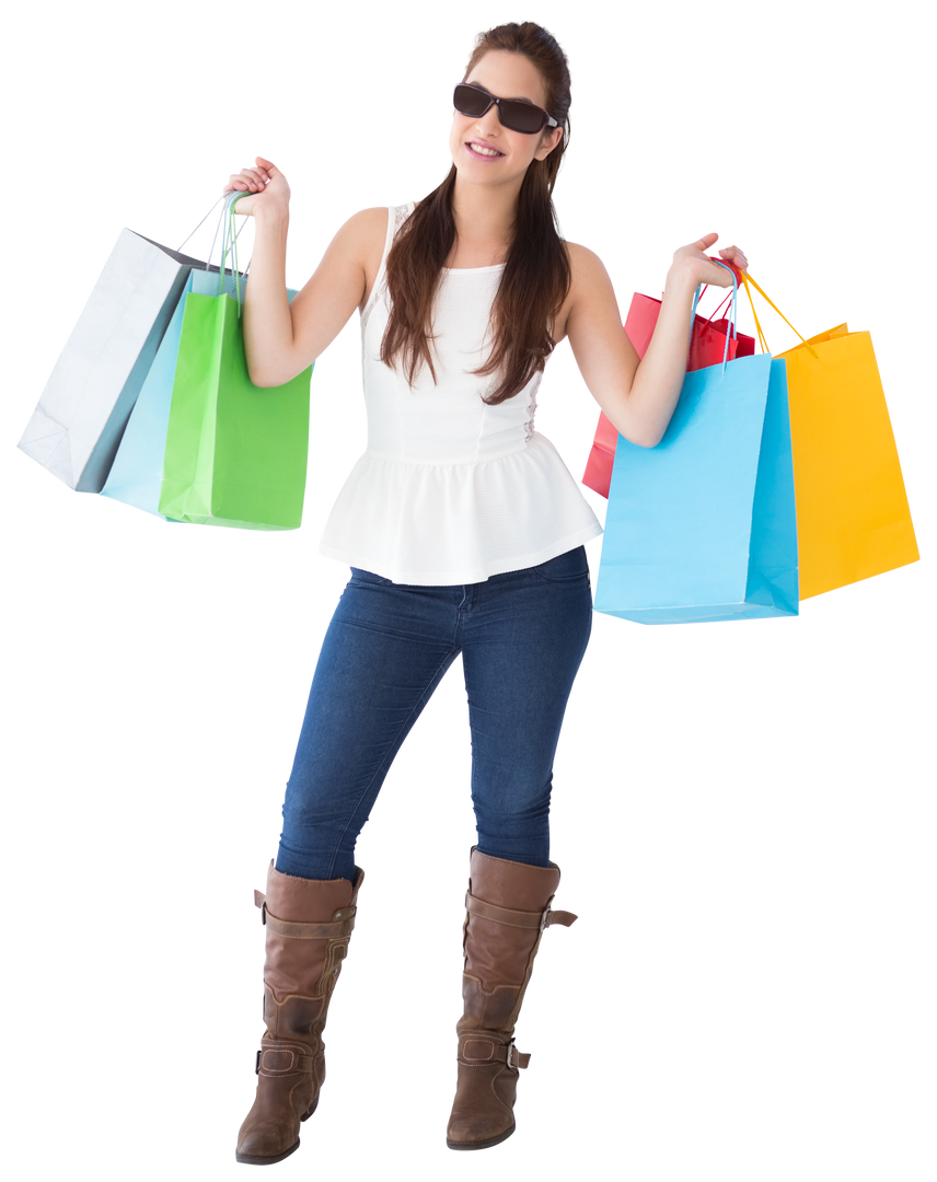 Cheerful Brunette Holding Shopping Bags Transparent Background - Download Free Stock Images Pikwizard.com