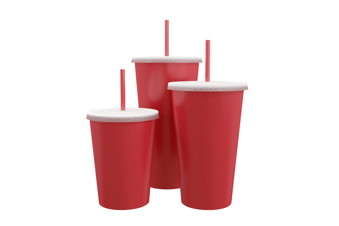 Transparent Red Drink Cups with Straws Isolated on Background