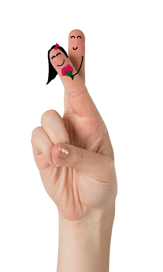 Romantic Fingers with Smiles and Flowers on Transparent Background